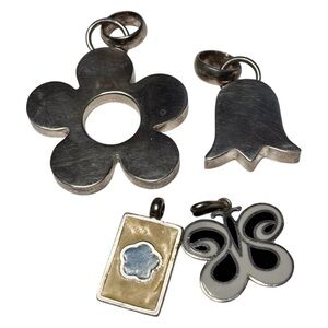 🌸🔔🦋 Vintage 90s Silver & Enamel Charm Set – 4 Unique Pieces